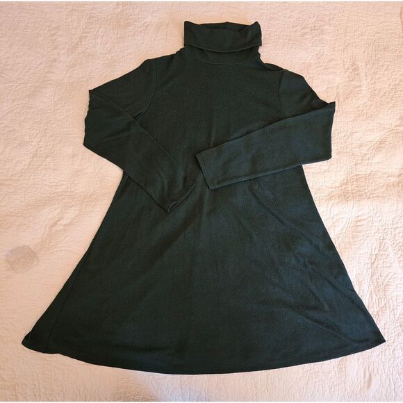 Old Navy Long Sleeve Dark Green Turtleneck Knit Dress Size L Cozy A-Line Style - Picture 1 of 8